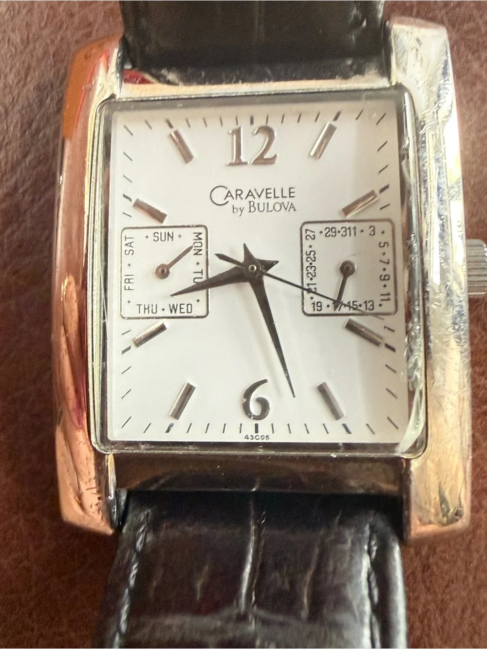 Men's Rectangular  Watch with Black Leather Strap